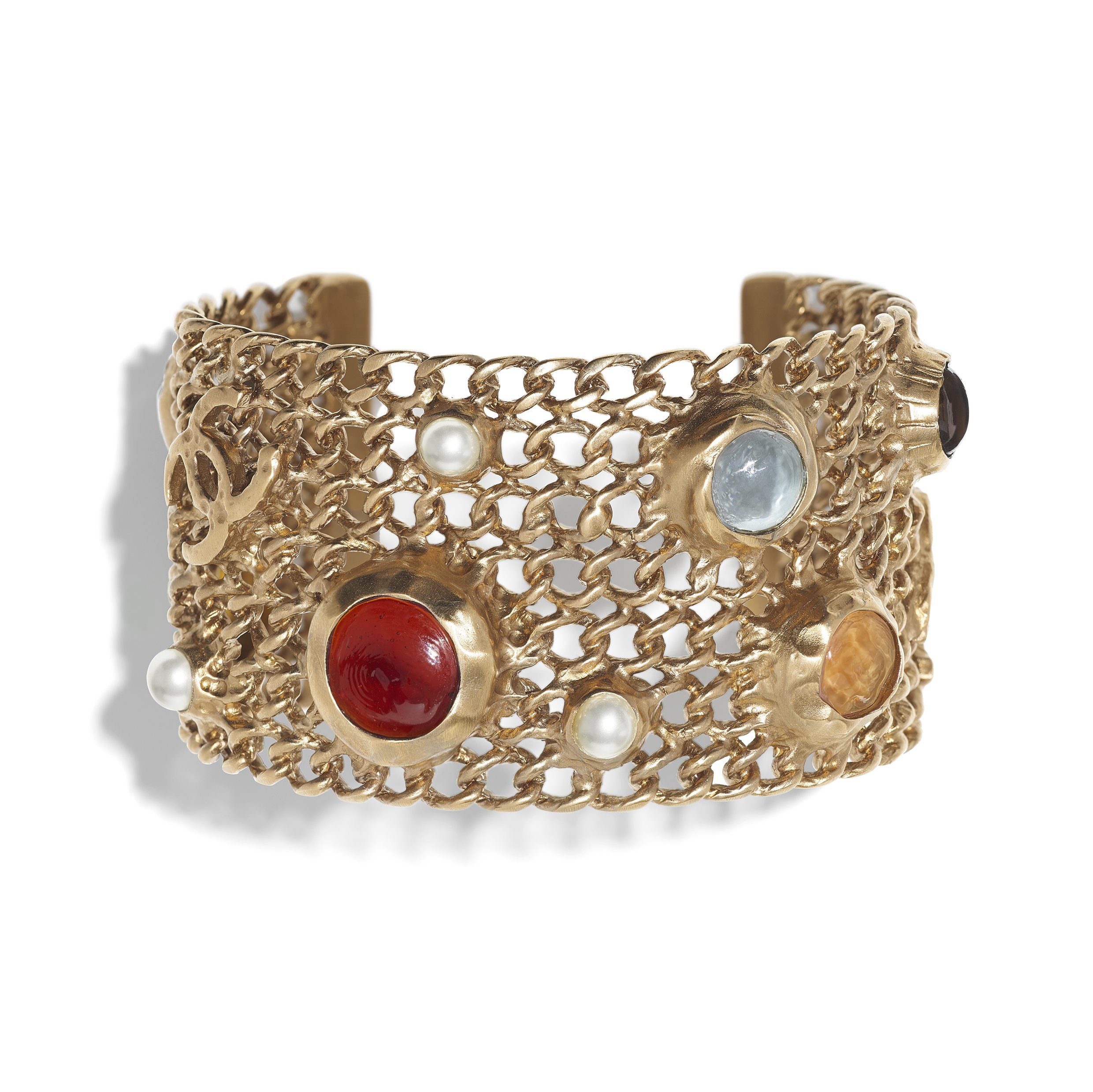 AB0269-Y47391-Z8821 - Cuff in gold metal with glass beads
